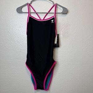 TYR Reversible One Piece Swimsuit Diamond Fit Total Stretch Complete Comfort M